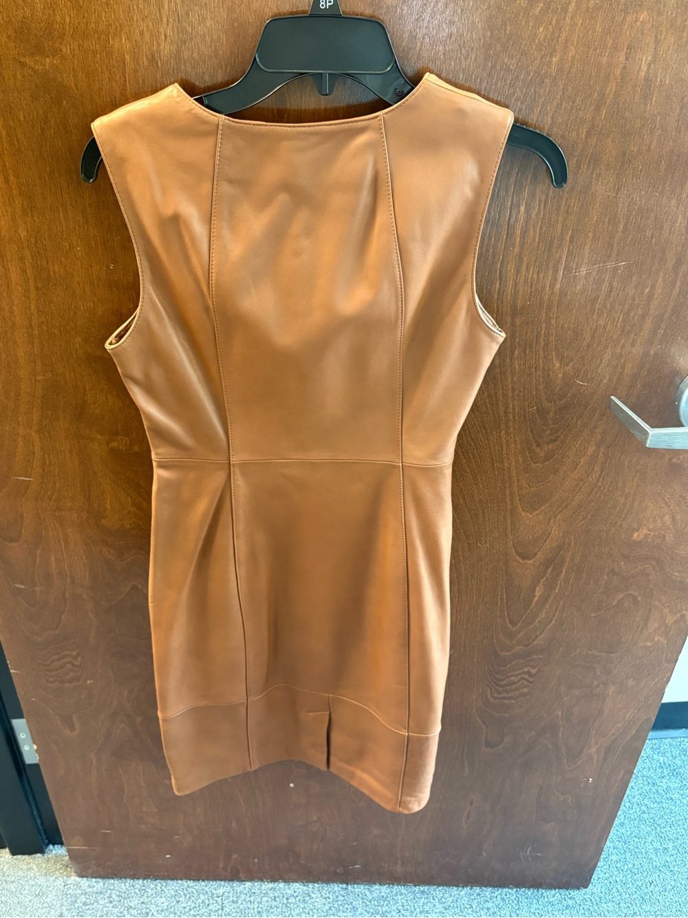 ANTONIO MELANI Sleeveless Faux Leather Mini Dress in Camel Brown